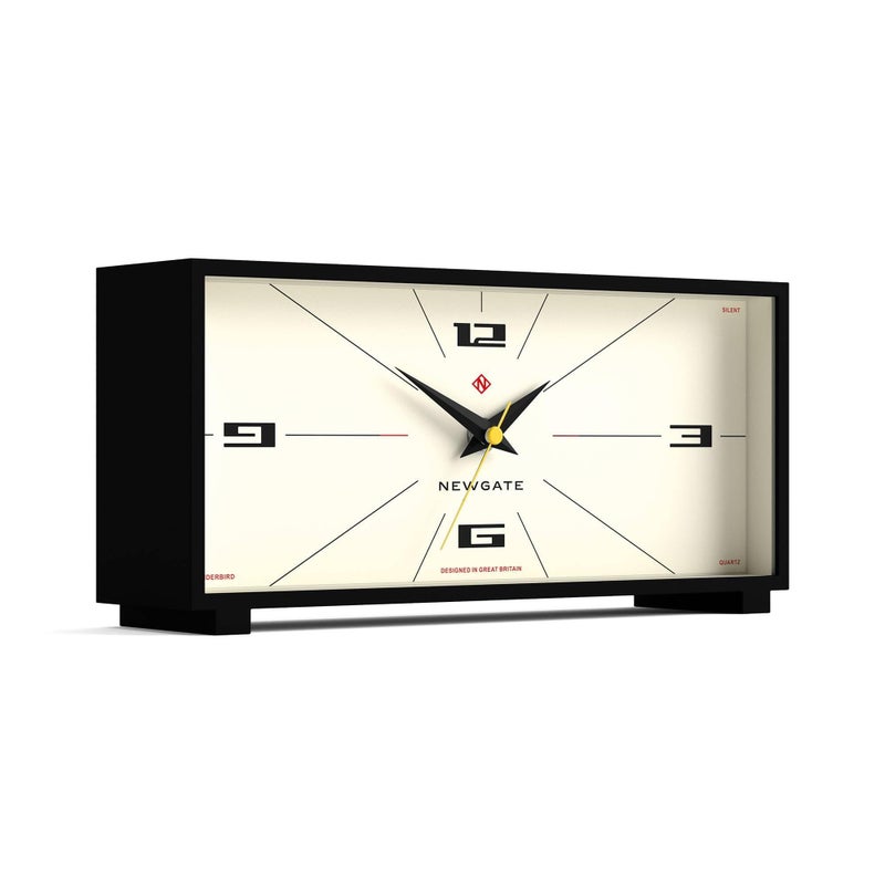NEWGATEÂ® Thunderbird Desk Clock | Retro Contemporary Rectangular Design | Black | Modern mid Century Style for Desk, Mantel, Table top or Shelf - Image 2
